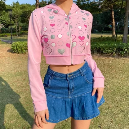 Heart Print Hoodie Crop Top - Image 2