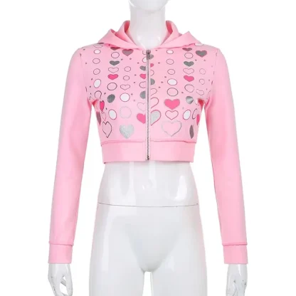 Heart Print Hoodie Crop Top - Image 4