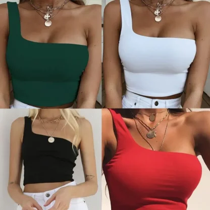 One Shoulder Solid Crop Tops - Image 6