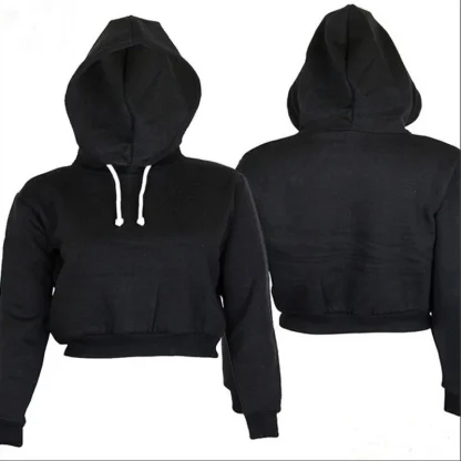 Hooded Long Sleeve Crop Tops - Image 2