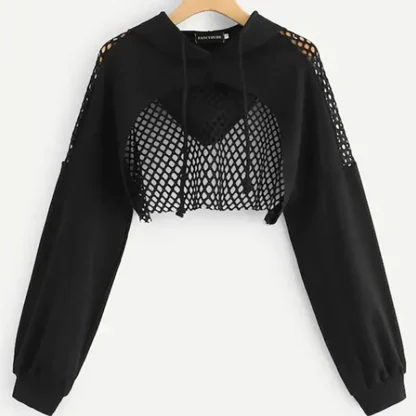 Sexy Fishnet Hoodie Crop Top