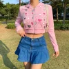 Heart Print Hoodie Crop Top