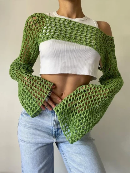 Hollow Out Long Sleeve Crop Tops