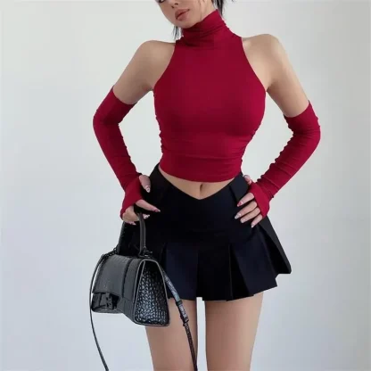 Sexy Solid Turtleneck Crop Top - Image 5