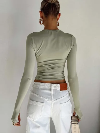 Thumb Hole Long Sleeve Crop Tops - Image 2