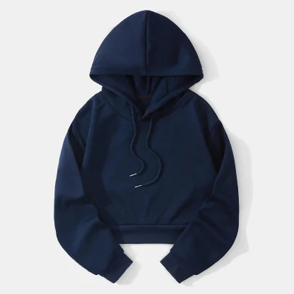 Casual Drawstring Hoodie Crop Tops - Image 4