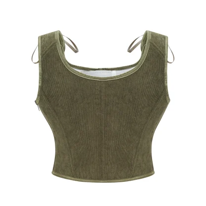 Retro Lace-up Corset Crop Tops - Image 3