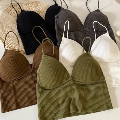 Padded V-neck Solid Crop Tops - Image 5