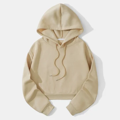 Casual Drawstring Hoodie Crop Tops - Image 3