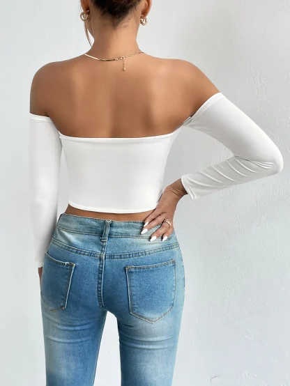 Off-shoulder Long Sleeve Crop Top - Image 2