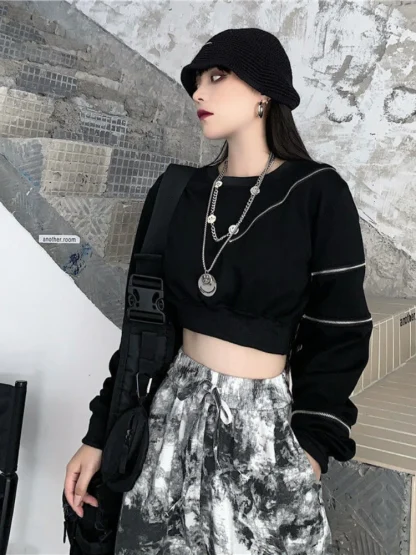 Asymmetrical Zippered Crop Top - Image 4
