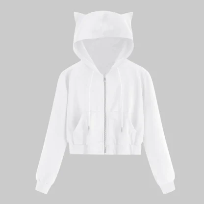 Cat Ear Zip-up Hoodie Crop Tops - Image 2