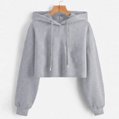 Solid Pullover Hoodie Crop Tops - Image 4
