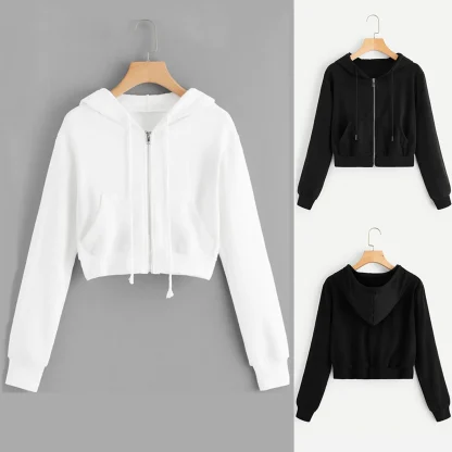 Zip-up Solid Color Crop Top - Image 2