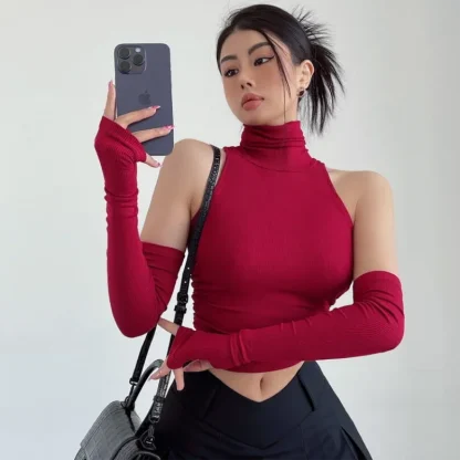 Sexy Solid Turtleneck Crop Top - Image 6