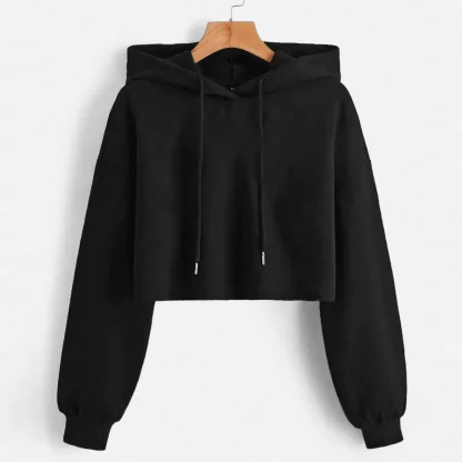 Solid Pullover Hoodie Crop Tops - Image 5
