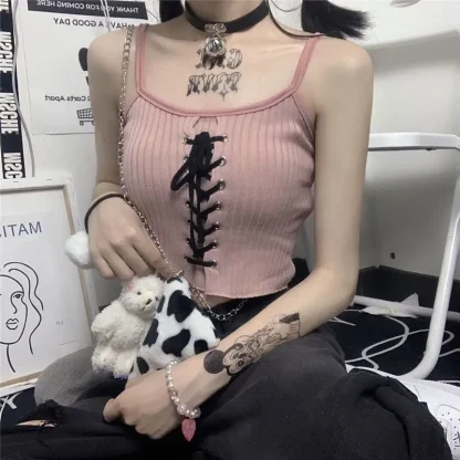 Lace-up Knitted Crop Tops - Image 7