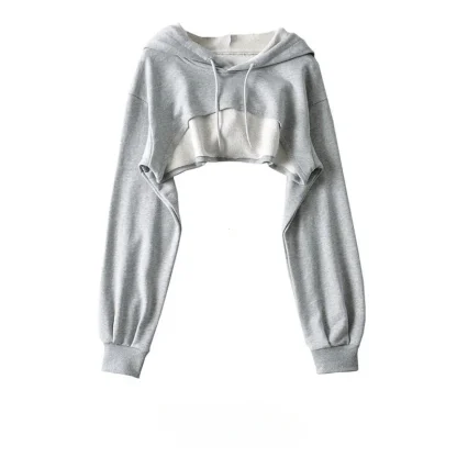 Solid Hoodie Irregular Crop Top