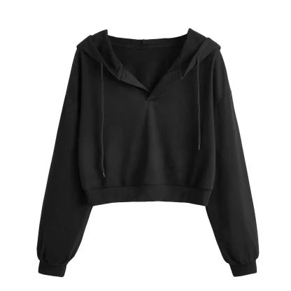 V-neck Casual Hoodie Crop Tops - Image 3