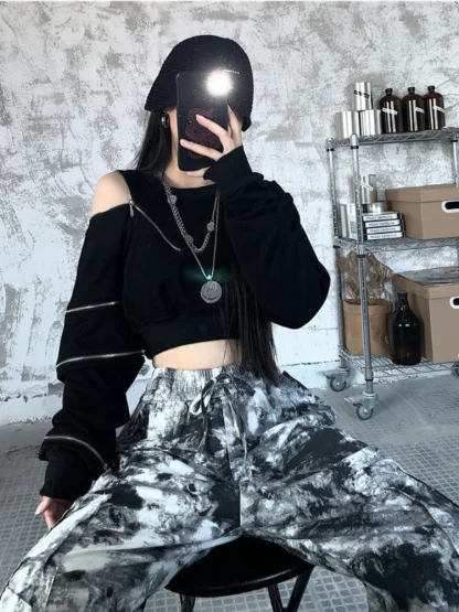 Asymmetrical Zippered Crop Top - Image 5