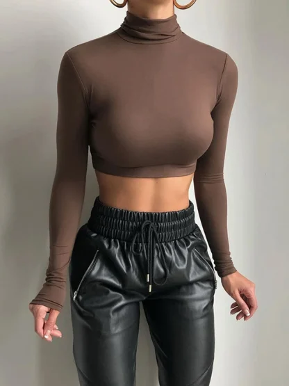 High Neck Long Sleeve Crop Tops - Image 5
