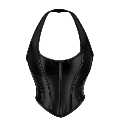 Black Halter Corset Crop Top - Image 4