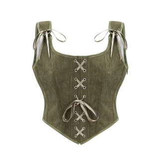 Retro Lace-up Corset Crop Tops