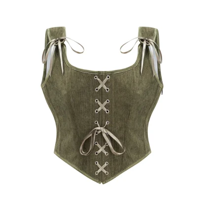 Retro Lace-up Corset Crop Tops