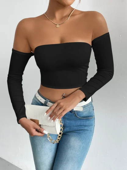 Off-shoulder Long Sleeve Crop Top - Image 7