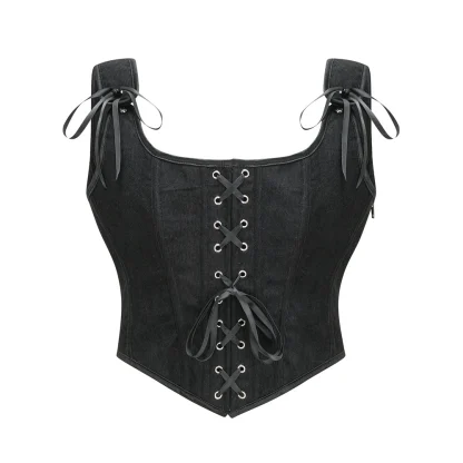 Retro Lace-up Corset Crop Tops - Image 4