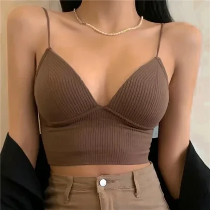 Padded V-neck Solid Crop Tops - Image 3