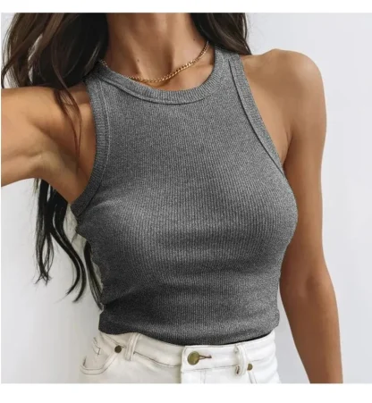 O-neck Plain Tank Crop Top - Image 3