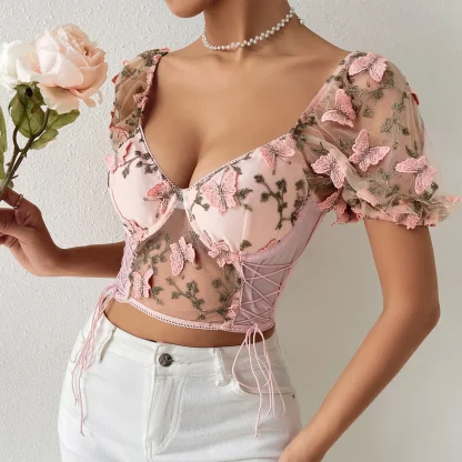Aesthetic Puff Sleeve Crop Tops