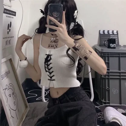 Lace-up Knitted Crop Tops - Image 2