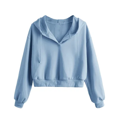 V-neck Casual Hoodie Crop Tops - Image 4