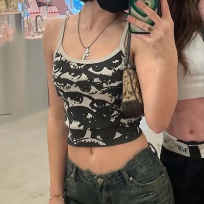 Printed Eyes Cami Crop Top