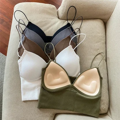 Padded V-neck Solid Crop Tops - Image 7