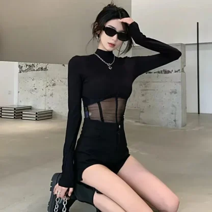 Long Sleeve Mesh Crop Top - Image 5