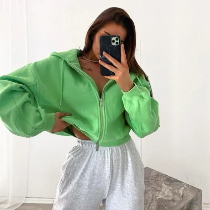 Zip-up Cozy Hoodie Crop Top - Image 2