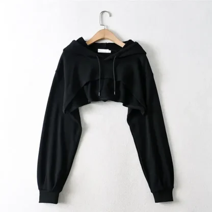 Solid Hoodie Irregular Crop Top - Image 5