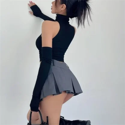 Sexy Solid Turtleneck Crop Top - Image 3