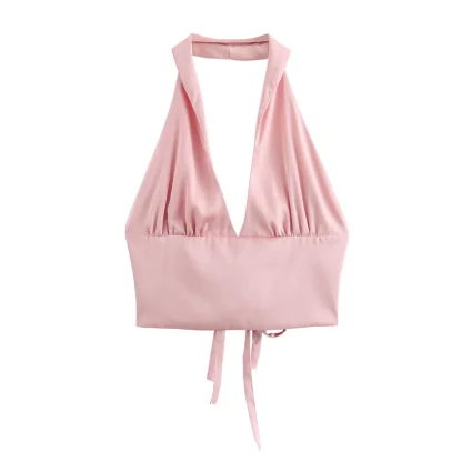 V-neck Tie-up Back Crop Top