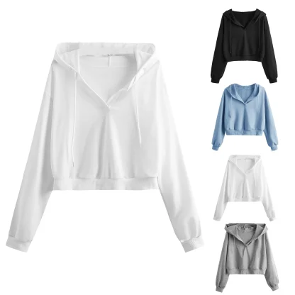 V-neck Casual Hoodie Crop Tops - Image 6