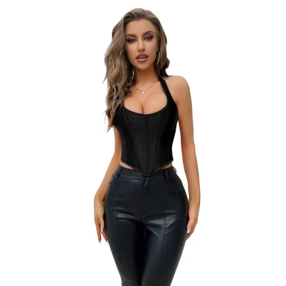 Black Halter Corset Crop Top