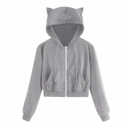 Cat Ear Zip-up Hoodie Crop Tops - Image 4