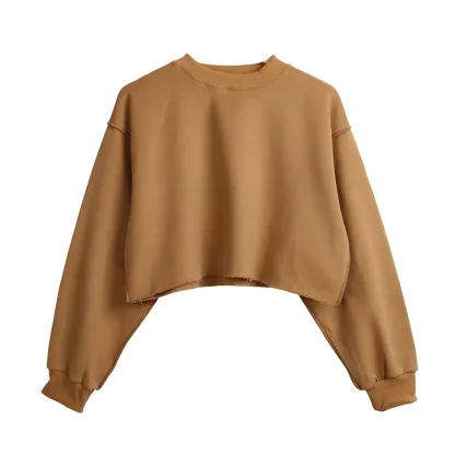 Solid Oversized Pullover Crop Tops - Image 3