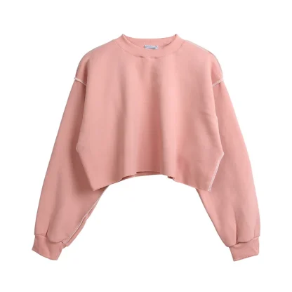Solid Oversized Pullover Crop Tops - Image 5
