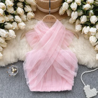Chic Halter Mesh Crop Tops
