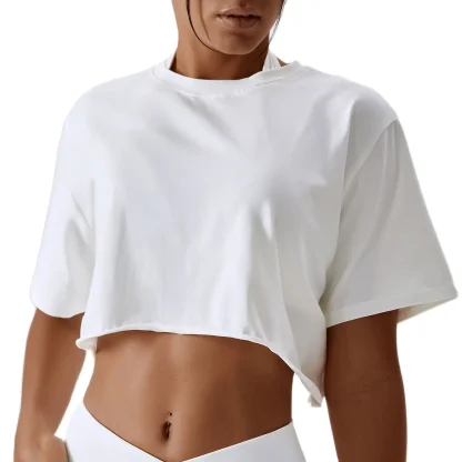Casual Solid T-shirt Crop Tops - Image 4