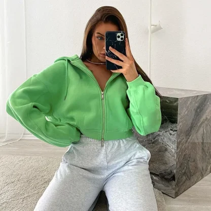Zip-up Cozy Hoodie Crop Top - Image 3